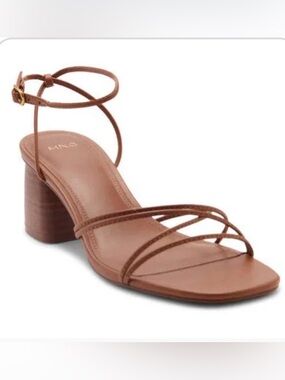 Mango Brown Strappy Block Heel Sandals NWOT Euro 37 @6.5 Summer shoes on trend